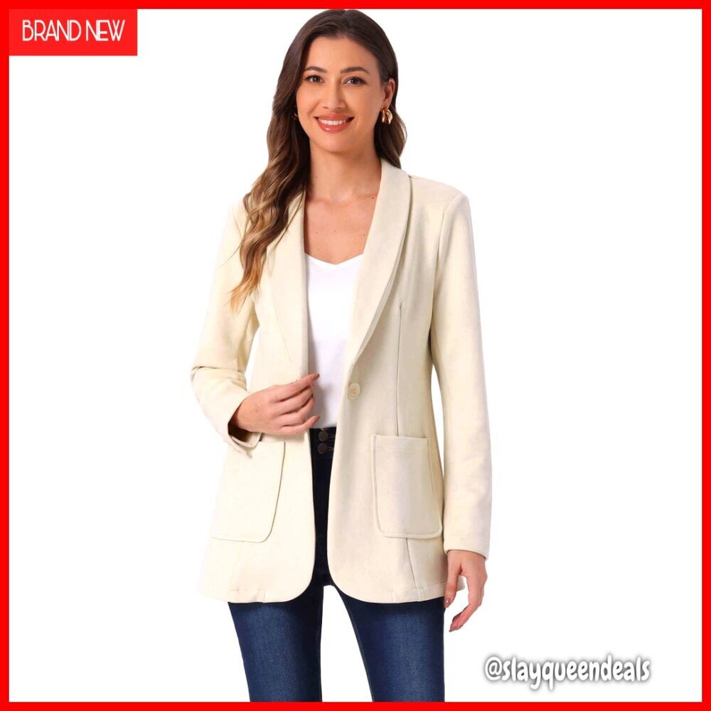 Faux Suede Blazer Lapel Collar One Button Dressy Suit Jacket Small